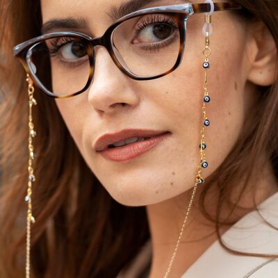 Brillenkette – Zierliche dunkelblaue Evil Eye Brillenkette – perfekt zum Tragen mit Sonnenbrillen, als Brillenhalter