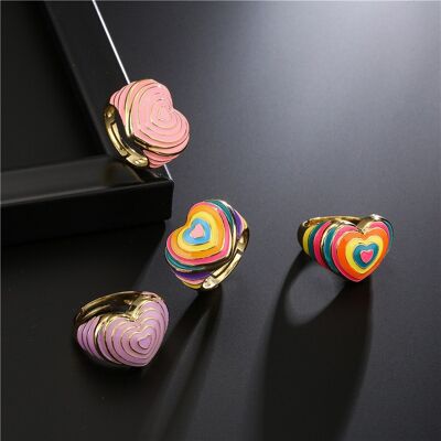 Rainbow Color Dripping Love Heart Open Ring