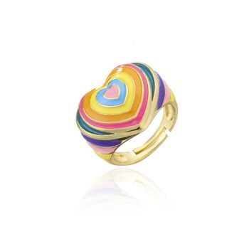 Bague ouverte coeur d'amour dégoulinant de couleur arc-en-ciel 6