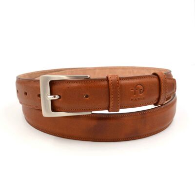 Adjustable cognac brown leather belt