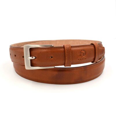 Ceinture en cuir marron cognac réglable