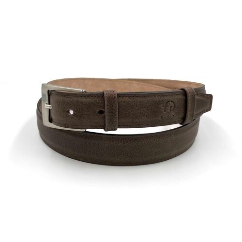 Ceinture grainée en cuir marron chocolat réglable