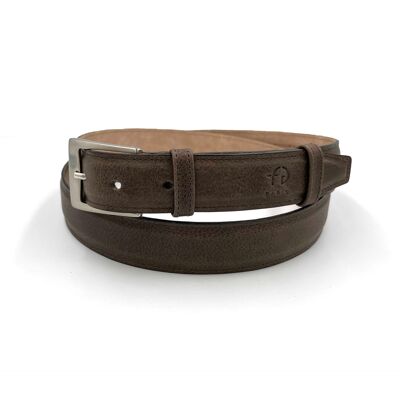 Adjustable chocolate brown grained leather belt