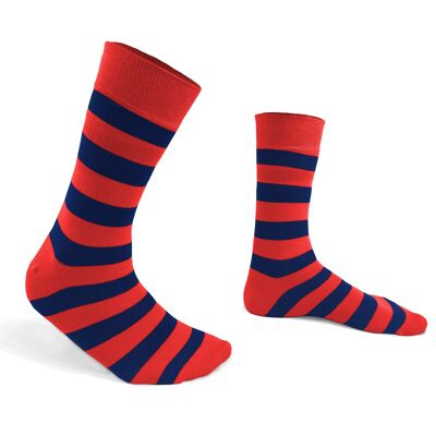 Rote Socken mit blauen Streifen