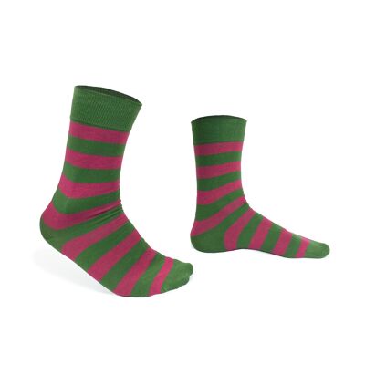 Green socks with pink stripes