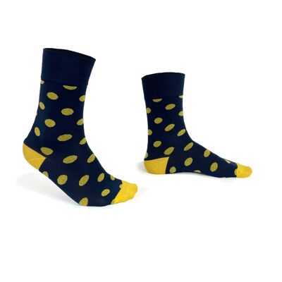 Blue socks with yellow dots