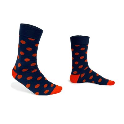 Chaussettes bleues à pois oranges