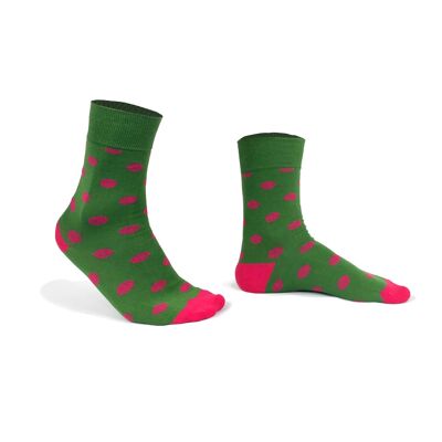 Chaussettes vertes à pois roses