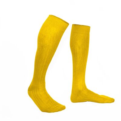 Calcetines hasta la rodilla en hilo de algodón puro amarillo colza