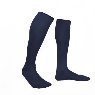 Pure Scottish cotton knee-highs in navy blue