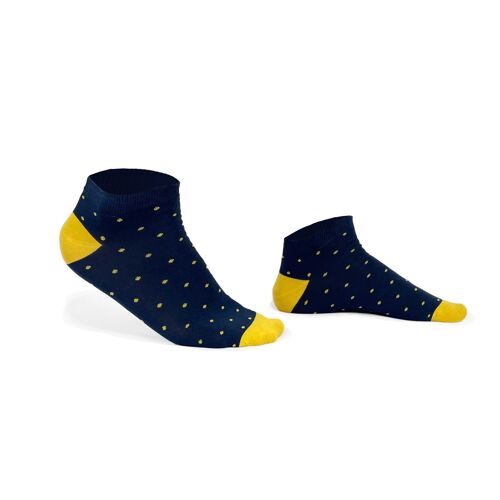 Socquettes bleues à pois jaunes