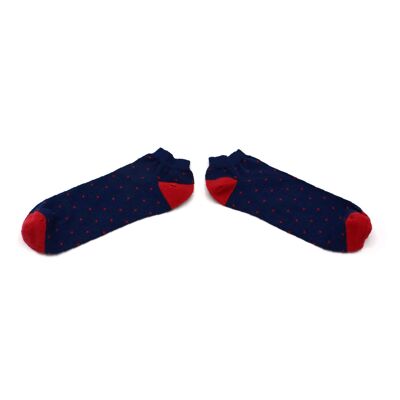 Blue socks with red dots