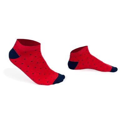 Red socks with blue dots