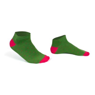 Grüne Socken mit rosa Punkten