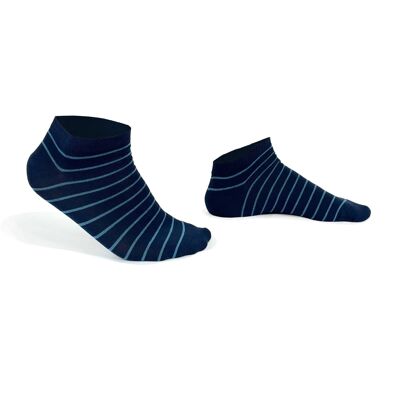 Blue socks with sky blue stripes