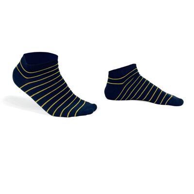 Blue socks with yellow stripes
