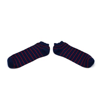 Socquettes bleues à rayures rouges 1