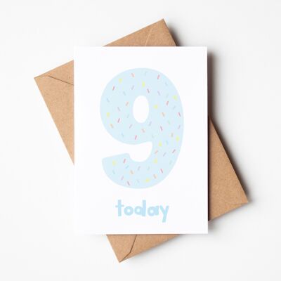 Blaue Konfetti-Geburtstagskarte für 9 Jahre