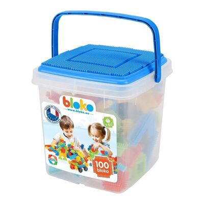 Blaues Lagerfass + 100 Bloko + 1 Spielplatte - Bauspiel - Ab 12 Monaten - BLOKO - 503552