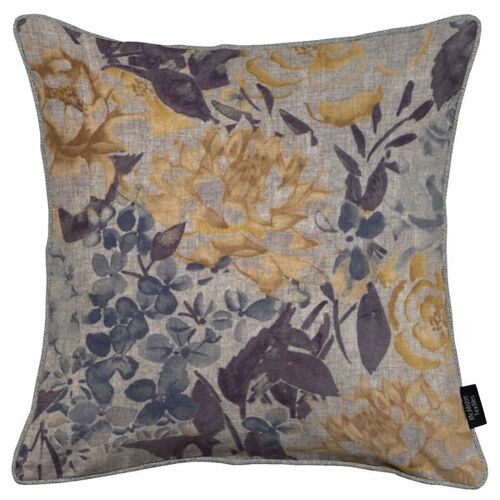 Blooma Blue, Grey and Ochre Floral Cushion