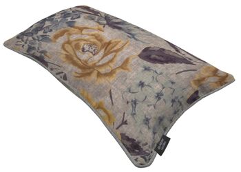 Coussin fleuri bleu, gris et ocre Blooma 3