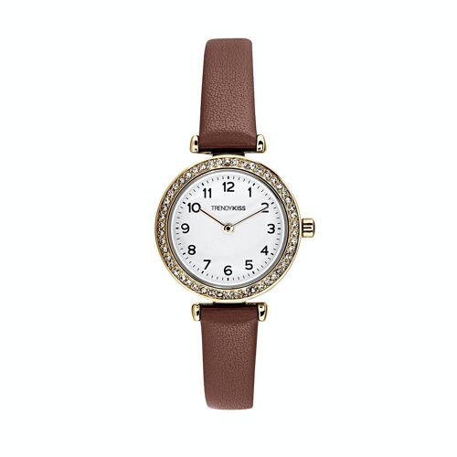 TC10165-02 - Montre femme analogique Trendy Kiss - Bracelet cuir - Boitier empierré - Adèle