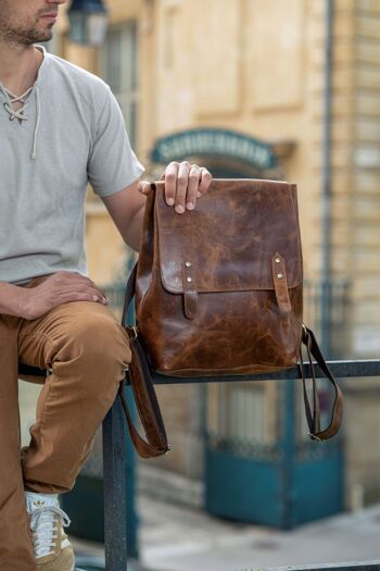 Sac à dos en cuir robuste au style minimaliste tendance mixte , sac à dos de voyage rétro vintage ,cartable. BACKPAK VINTAGE 3