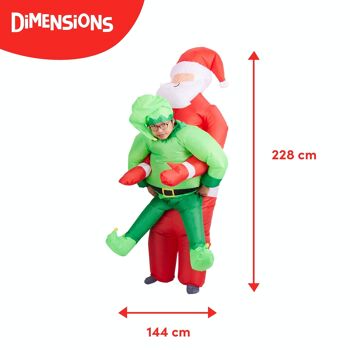 Costume de Père Noël Gonflable de Noël Carry Me Elf Adulte - Rouge et Vert Blow Up Fancy Onesie Xmas Party Suit - Taille Unique, Convient Jusqu'à 2 Mètres / 6,5 Ft 2