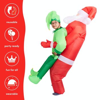 Costume de Père Noël Gonflable de Noël Carry Me Elf Adulte - Rouge et Vert Blow Up Fancy Onesie Xmas Party Suit - Taille Unique, Convient Jusqu'à 2 Mètres / 6,5 Ft 3