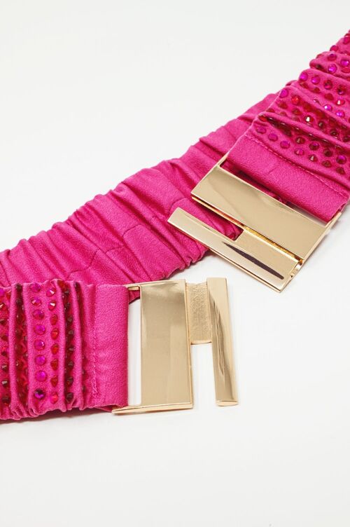 Beaded Belt With Golden Buckle in Fuchsia