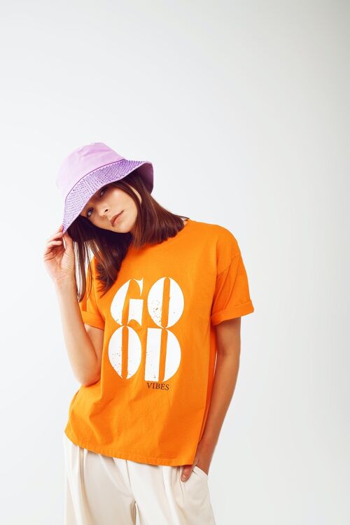 T-shirt With Good Vibes Text In Orange