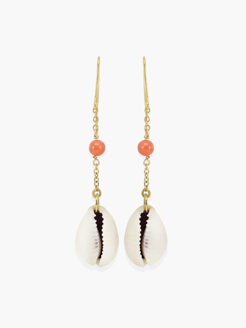 Coral & Cowrie Shell Chain Earrings