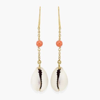 Coral & Cowrie Shell Chain Earrings