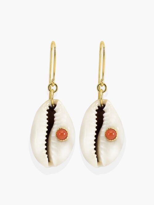 Coral & Cowrie Shell Earrings