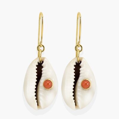 Coral & Cowrie Shell Earrings