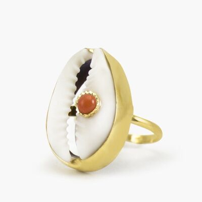 Coral & Cowrie Shell Ring