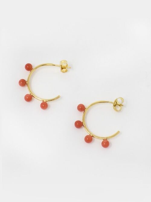 Coral Beads Hoop Earrings