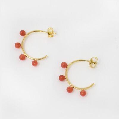 Coral Beads Hoop Earrings