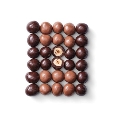 Sachets of organic chocolate hazelnuts