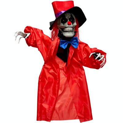 Décoration d'Halloween Effrayant Zombie Clown, Squelette Animé Changeant Yeux LED et Bras Réglables, Maison Hantée, Carnaval, Décoration Extérieure Intérieure