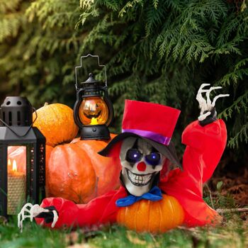 Décoration d'Halloween Effrayant Zombie Clown, Squelette Animé Changeant Yeux LED et Bras Réglables, Maison Hantée, Carnaval, Décoration Extérieure Intérieure 3