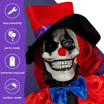 Décoration d'Halloween Effrayant Zombie Clown, Squelette Animé Changeant Yeux LED et Bras Réglables, Maison Hantée, Carnaval, Décoration Extérieure Intérieure 6