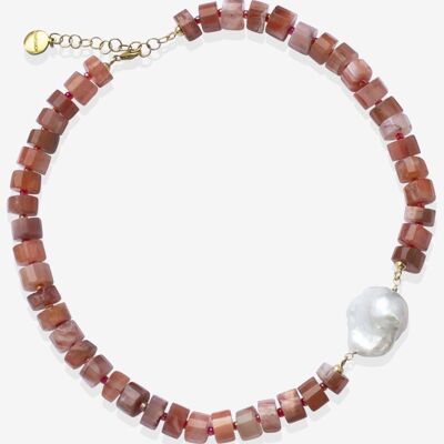 Demeter-Halskette mit orangefarbenem Achat und Perlen