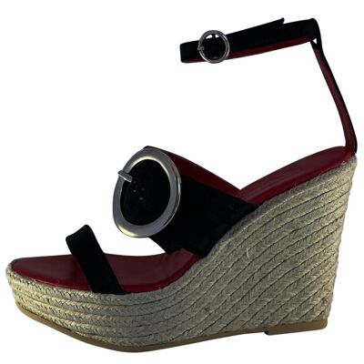 Hera Black Jacquard Sandal With Black Polka Dot