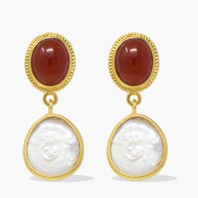 Gold-plated Carnelian & Pearl Earrings