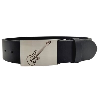 Leather belt and clasp with various instruments and musical motifs - motif: electric guitar