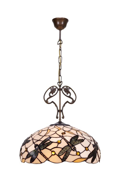 Colgante de techo mayor diámetro 45cm  con cadena y adorno fundición Tiffany Serie Pedrera LG223966