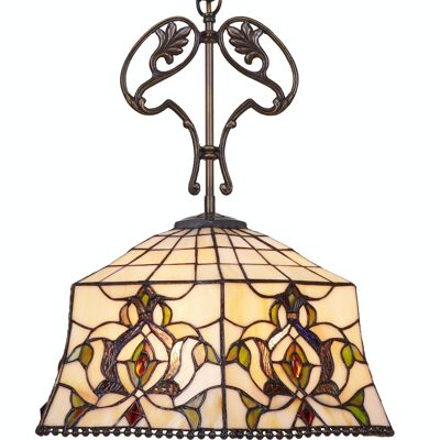 Ceiling pendant with chain and cast iron ornament with Tiffany screen diameter 40cm Hexa Series LG242166