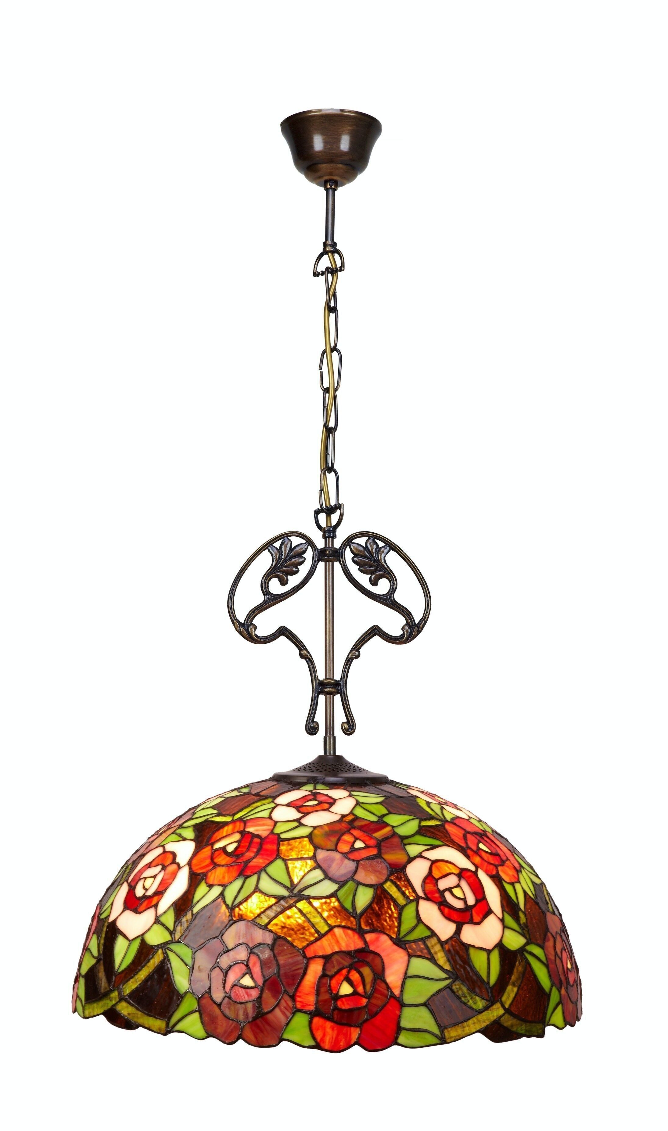 Deckenanhänger mit Kette und Ornament aus Gusseisen mit Tiffany-Lampenschirm, Durchmesser 45 cm, New York-Serie LG247166