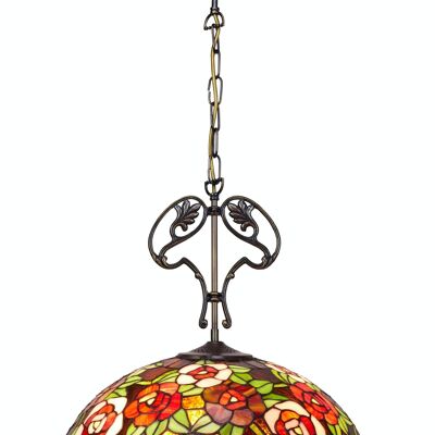 Deckenanhänger mit Kette und Ornament aus Gusseisen mit Tiffany-Lampenschirm, Durchmesser 45 cm, New York-Serie LG247166